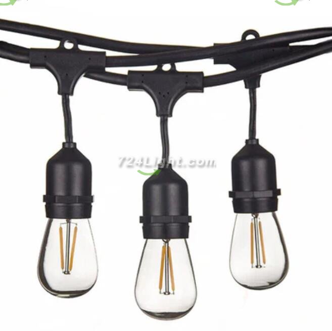 1Pack - Dimmable Waterproof LED Outdoor String Lights - Hanging, 2W Edison Bulbs - 48Ft Commercial Lights for Decor for Patio, Backyard, Garden, S14 Black - Warm White