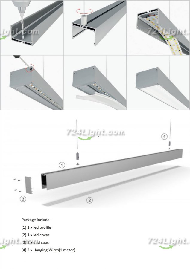 2.5 meter 98.4" Suspended LED Aluminum Profile LED Channel Suit 60mm Flexible LED Strips