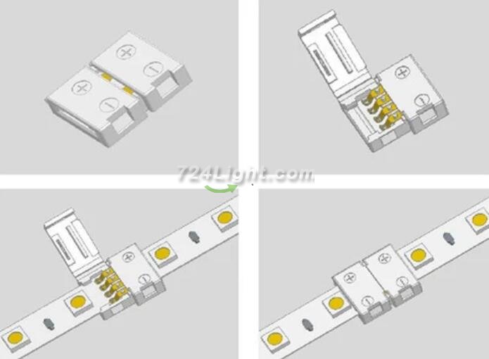 10pcs Pack Solderless Snap Down 2 pin Conductor LED Strip Connector for 10mm Wide 5050 5630 Single Color Flex LED Strips