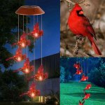 Red Bird Solar Wind Chime, Outdoor Waterproof Solar Mobile Hanging Garden Light for Garden, Window, Yard, Birthday Party Decoration