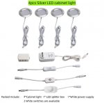 4pcs Pack LED Under Cabinet Lighting 2.5W 12VDC Ultra Thin, 3 Switches are Available Controllable Puck Light for Motorhome, Caravan, Truck, Kitchen, Wine Cabinet, Wardrobe