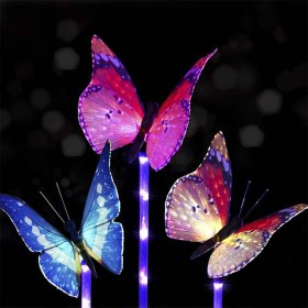 Solar Butterfly Lights, 3 Pack Garden Solar Lights Outdoor, Multi-Color Changing LED Solar Lights, Solar Stake Light with IP65 Waterproof Fiber Optic Butterfly Decorative Lights