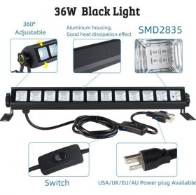 36W 385-400nm LED Black Light Bar, Black Lights for Glow Party, Black light with Plug &Switch, Glow Light for Halloween, Fluorescent Body Paint, Stage Lighting