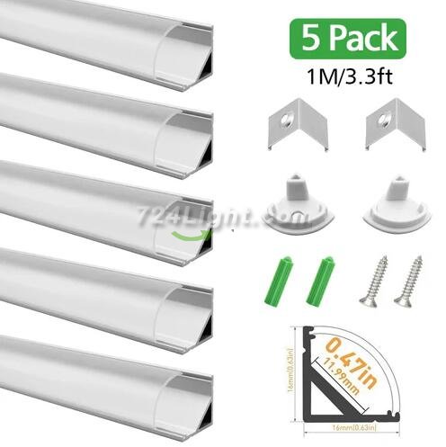 Silver Corner LED Aluminum Profile V02 16x16mm V-Shape Curved Cover Corner Mounting Aluminum Channel