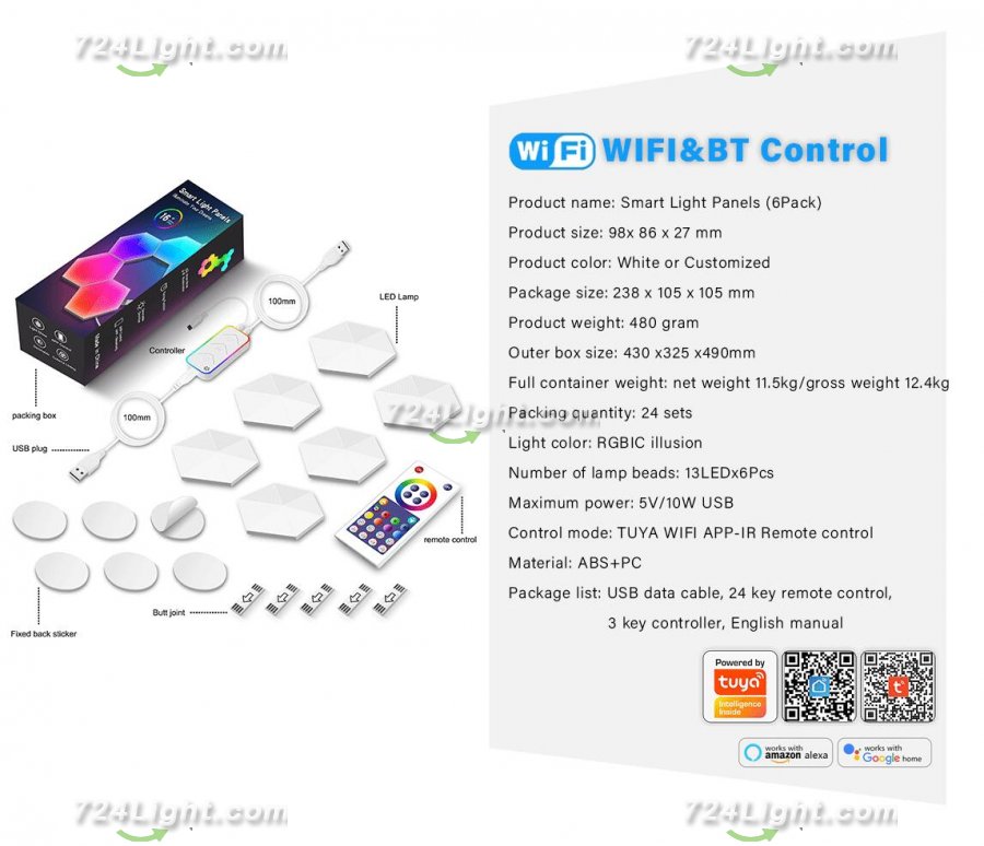 Hexagon Lights Smart App Control RGB Hexagon LED Lights for Wall or Desktop with Music Sync for Gaming Room Streaming Decor