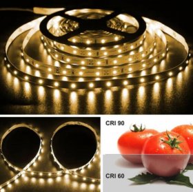 High CRI 90 Strip Light LED, Flexible 12V LED Strips, SMD3528-300 60 LEDs 300LM Per Meter, 8mm Wide Tape