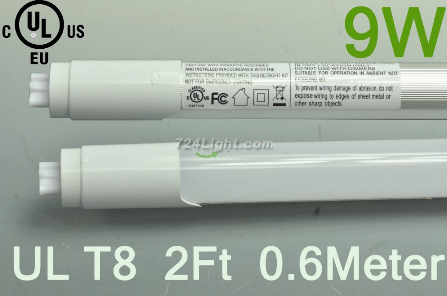 UL Certificated 9W T8 LED Tube 0.6 Meter 2FT LED Fluorescent Lighting - Click Image to Close