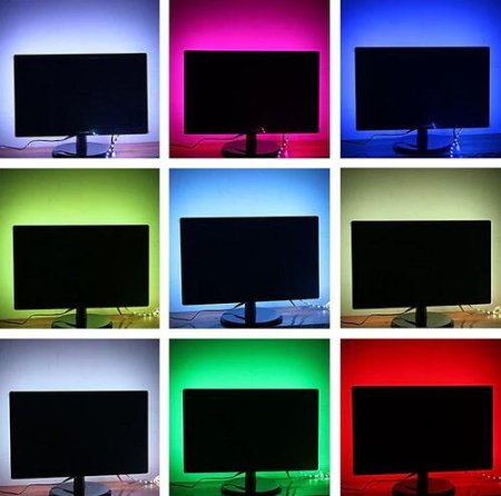 (image for) S-Shape Bias Lighting for HDTV -3.3ft/1M and 6.6ft/2M RGB LED Backlight Strip 12V Powered Bendable Strip Kit for Flat Screen TV LCD, Desktop Monitors. No Need to Cut.