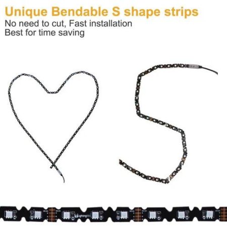 (image for) S-Shape Bias Lighting for HDTV -3.3ft/1M and 6.6ft/2M RGB LED Backlight Strip 12V Powered Bendable Strip Kit for Flat Screen TV LCD, Desktop Monitors. No Need to Cut.