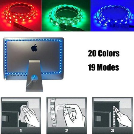 (image for) S-Shape Bias Lighting for HDTV -3.3ft/1M and 6.6ft/2M RGB LED Backlight Strip 12V Powered Bendable Strip Kit for Flat Screen TV LCD, Desktop Monitors. No Need to Cut.