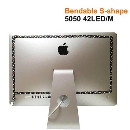 (image for) S-Shape Bias Lighting for HDTV -3.3ft/1M and 6.6ft/2M RGB LED Backlight Strip 12V Powered Bendable Strip Kit for Flat Screen TV LCD, Desktop Monitors. No Need to Cut.