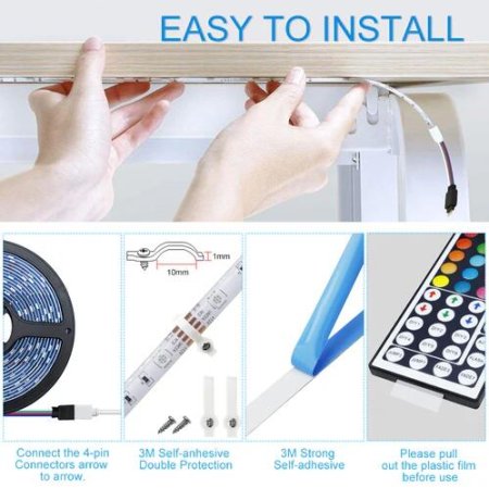 (image for) 49.2Ft (3x 5M) SMD5050-150 LED Strip Light 5050 RGB Set 15m RGB LED Strip Lights IP65 Waterproof w/ Power Supply & Controller
