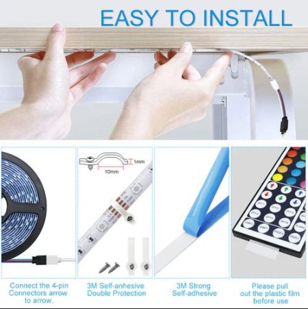 (image for) RGB LED Strip Lights16.4FT/5M SMD5050 150led Waterproof RGB Color Changing LED Strip Light Kit
