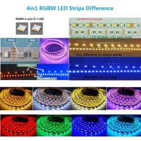 DC 12V RGBW/RGBWW LED Strip Light, 16.4FT/5M SMD5050-150, 30LEDs 9.6W per Meter 4in1 SMD5050 RGBW LED Light