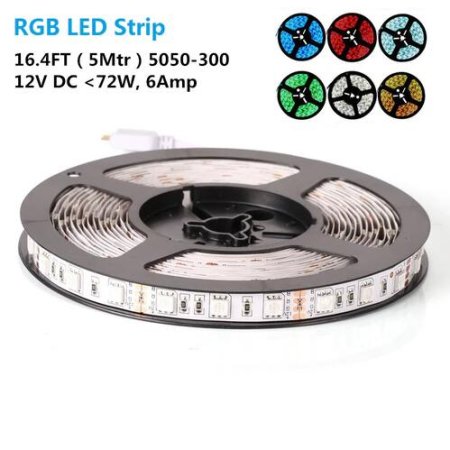 (image for) 16.4FT/5M SMD5050-300 LED Strips RGB Color High Density Tri-Chip 60 LEDs Per Meter 10mm Wide RGB LED Tape