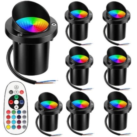 (image for) 5Watt Low Voltage RGBWW (RGB and 3000K Warm White) LED Well Lights Anti-glare Landscape Lighting IP65 Waterproof Outdoor 12V-24V Ground Lights for Garden Yard Driveway(8Pack)