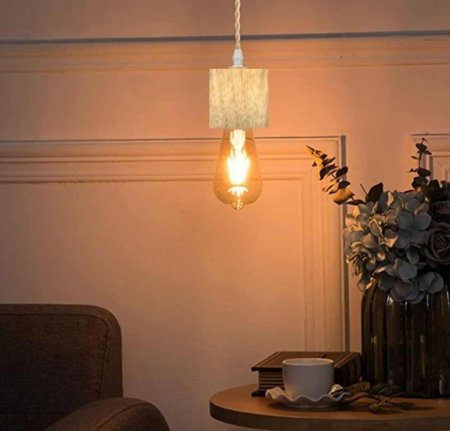(image for) 9.8FT Vintage Pendant Light Cord with Dimmable Switch, square Nylon Rope Hanging Light