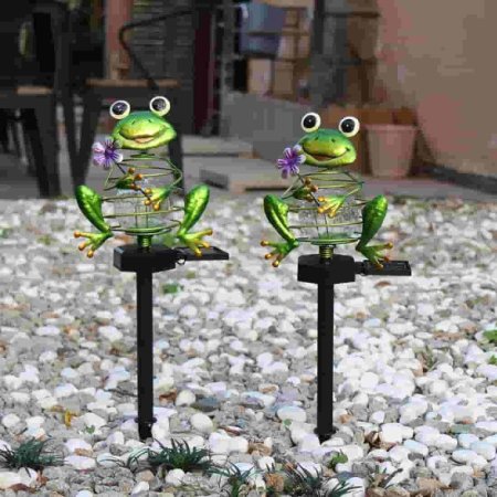 (image for) Solar Lights Outdoor Decoration, Frog Crack Glass Ball Metal Garden Lights