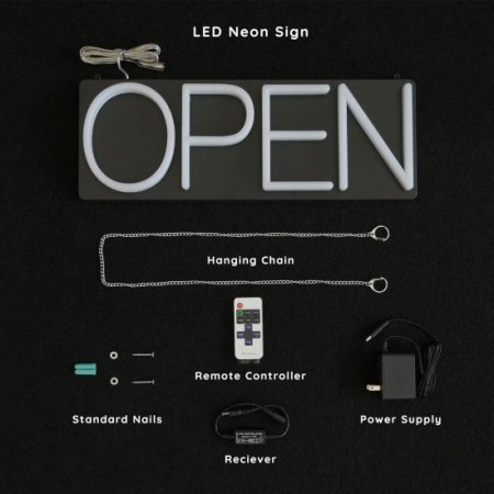 (image for) Rainbow Open Neon Sign 20inx7in LED Colorful Open Sign w/Remote Controller, Multicolor Light Sign for Business, w/Hanging Chain for Shop Windows, Direct Plug-In w/ 12V Adapter