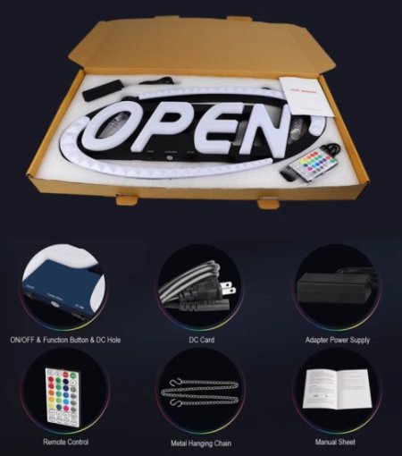 (image for) Open Electronic Light Sign RGB Full Color Color Changing Colorful Luminous Characters LED Signboard Business Sign Neon Light