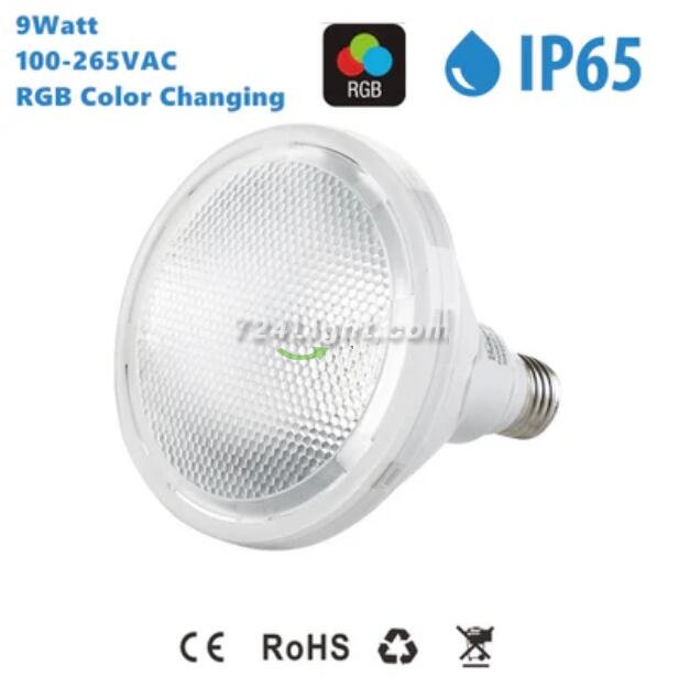 Outdoor PAR38 LED Light Bulb 9W RGB Color Changing Light 60-degree Beam E27/E26 AC100-265V Non-Dimmable Waterproof IP65 Par Light