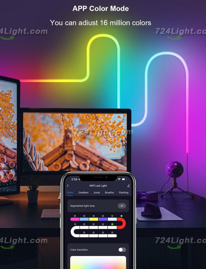 RGB Dream Color LED NEON Strip Light Kit in 16.4FT with 300LEDs Lighting Kit with APP Controlled Sound Active function Wireless Remote Control