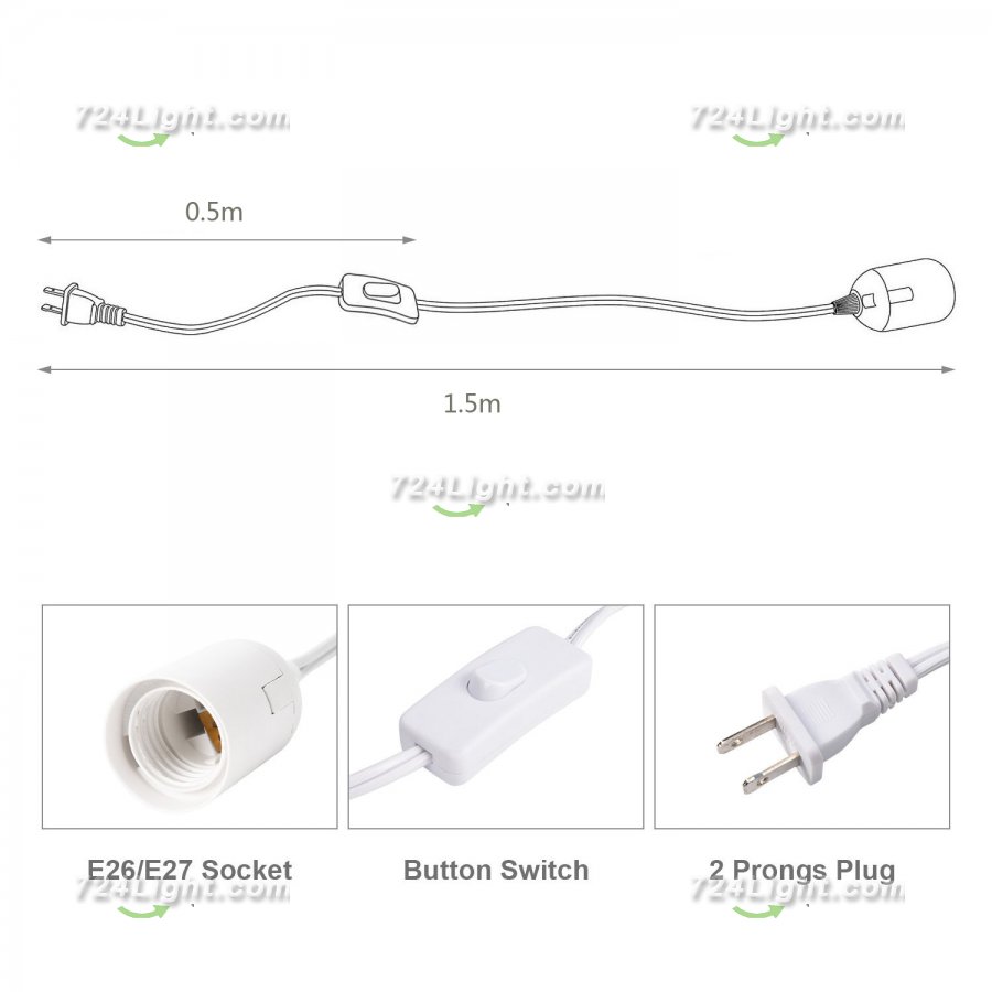Extension Hanging Cord Cable 1.5m long E27 Socket Customizable length