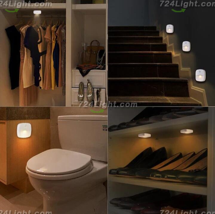 3 Pack LED Motion Sensor Light, Cordless Battery-Powered LED Night Light, Wall Light, Closet Lights, Safe Lights for Stairs, Hallway, Bathroom, Kitchen, Cabinet (White)
