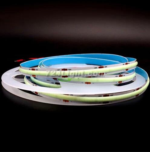 16.4FT (5Meters) Roll of Icy Blue Color COB LED Flex Strip Spot Free in 24V with 512 LEDs 14Watt per Meter Flexible LED Tape 10mm Wide PCB Non-waterproof