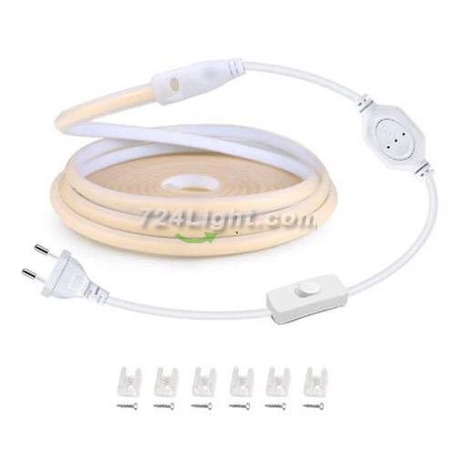 32.8Feet 110V AC / 220V AC Spotless FCOB LED Flexible Strip Light, IP65 Waterproof High Brightness with Inline Switch