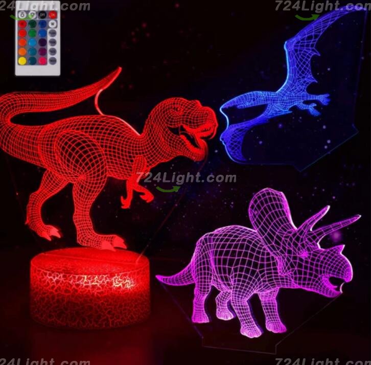 Animal Images 3D Illusion LED Night Light w/ 16 Colors Remote Touch Switch Adjustable Brightness for Kids Bedroom Decoration