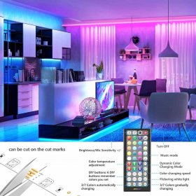 50Ft LED Strip Lights Music Sync Color Changing RGB LED Strip 44-Key Remote, Sensitive Built-in Mic, App Controlled LED Lights Rope Lights, 5050 RGB LED Light Strip(APP+Remote)