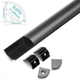V02 All Black V-Shape Corner Aluminum Profile Arched Smoke Black Diffuser Black Aluminum Extrusion
