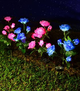 Outdoor Solar Garden Decorative Lights, 7 Roses Solar Flower Lights for Garden Lawn Patio Passage Landscape Decoration(2 Pack)