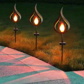 Solar Flame Light Metal LED Garden Waterproof Outdoor Lamp Landscape Decorative