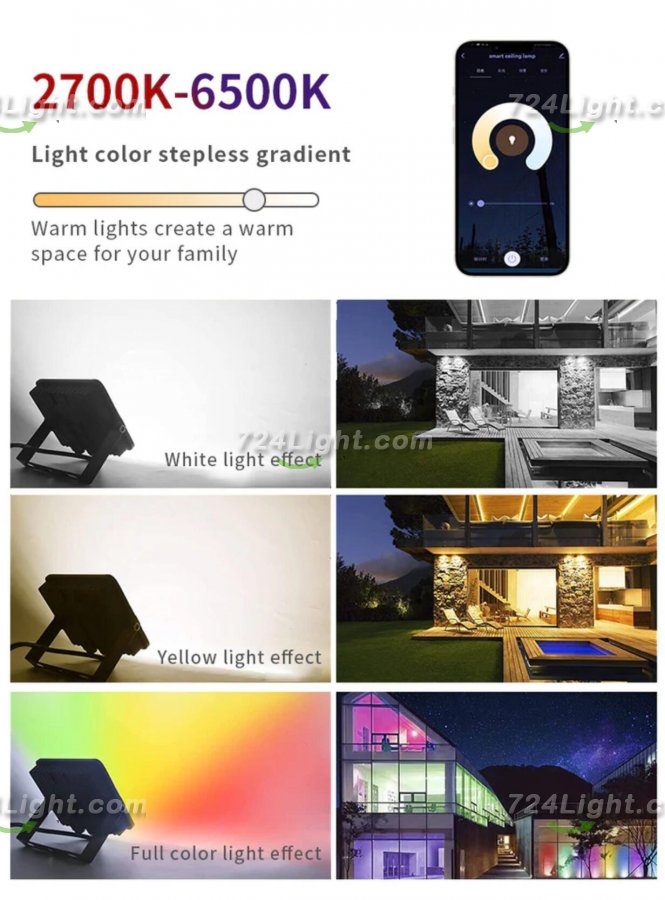 2 Pack 30W RGBCW Outdoor LED Floodlight WiFi Bluetooth RGBCW 2700K-6500K & 16 Million Colors, LED Landscape Lights, IP66 Waterproof