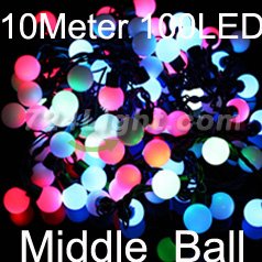 100 Led 32.8ft String Lights LED Middle Ball RGB Colorful Christmas Ball String Light Outdoor LED Lights