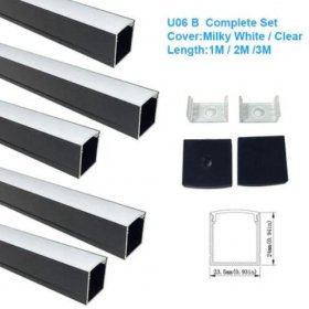 Black Aluminum Channel U06 24x24mm U Shape LED Aluminum Profile Kit for LED Strip Installation