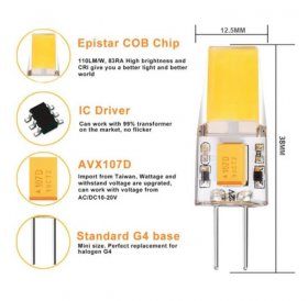 10 Pack G4 LED Light Bulb Bi-Pin Silicon Encapsulation 12V 2.5 W 1508 COB LEDs CRI>80 230-250Lumen 25W Equivalent