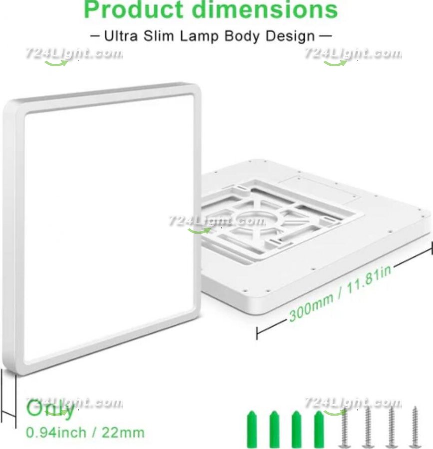 LED Ceiling Light Fixture Flush Mount, 12 Inch 24W, Indoor LED Ceiling Lights, 3200LM Bright Square LED Ceiling Light, Flat Slim Lighting Fixture for Bedroom Stairwell Hallway Kitchen