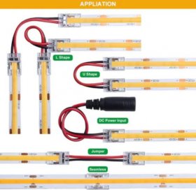 10PCS PACK COB LED Strip Connectors Solderless Snap Down 2 Conductors Connectors for 8mm 10mm Wide COB Flex LED Strips