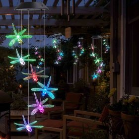 Solar Wind Chimes, Green Dragonfly Solar Hanging Wind Chimes Lights for Patio Garden Windows Outdoor Decoration