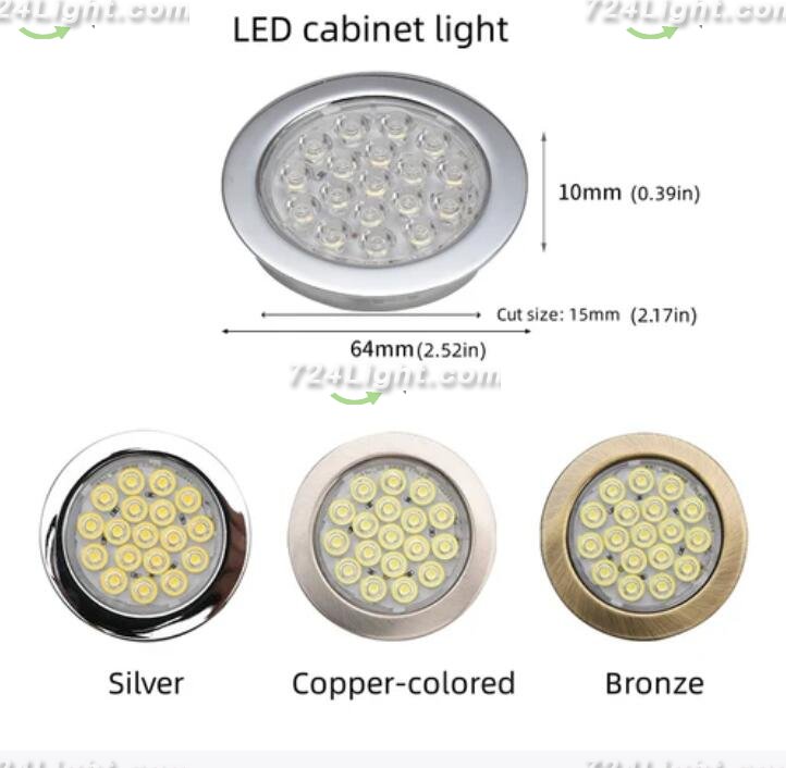 6pcs Packing Rounded LED Stainless Steel Under Cabinet Lighting 2W 12VDC 3 Switches are Available Controllable Puck Light for Motorhome, Caravan, Truck, Kitchen, Wine Cabinet, Wardrobe