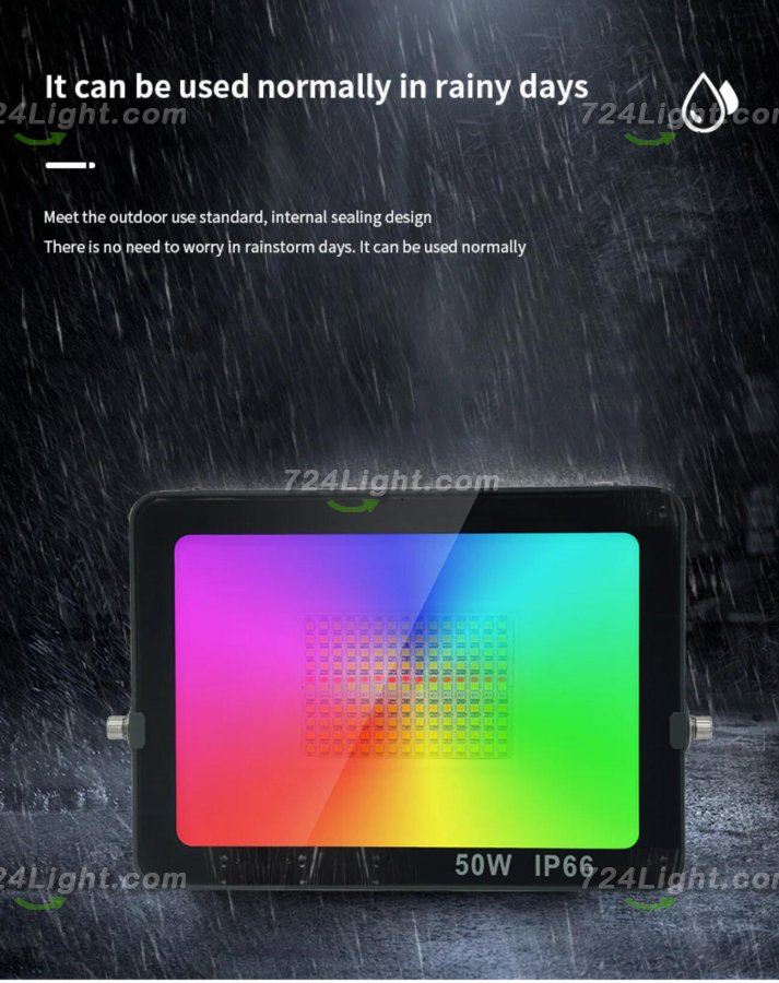 2 Pack 50W RGBCW Outdoor LED Floodlight WiFi Bluetooth RGBCW 2700K-6500K & 16 Million Colors, LED Landscape Lights, IP66 Waterproof