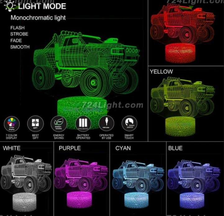 Transportation Images 3D Illusion LED Night Light w/ 16 Colors Remote Touch Switch Adjustable Brightness for Kids Bedroom Decoration