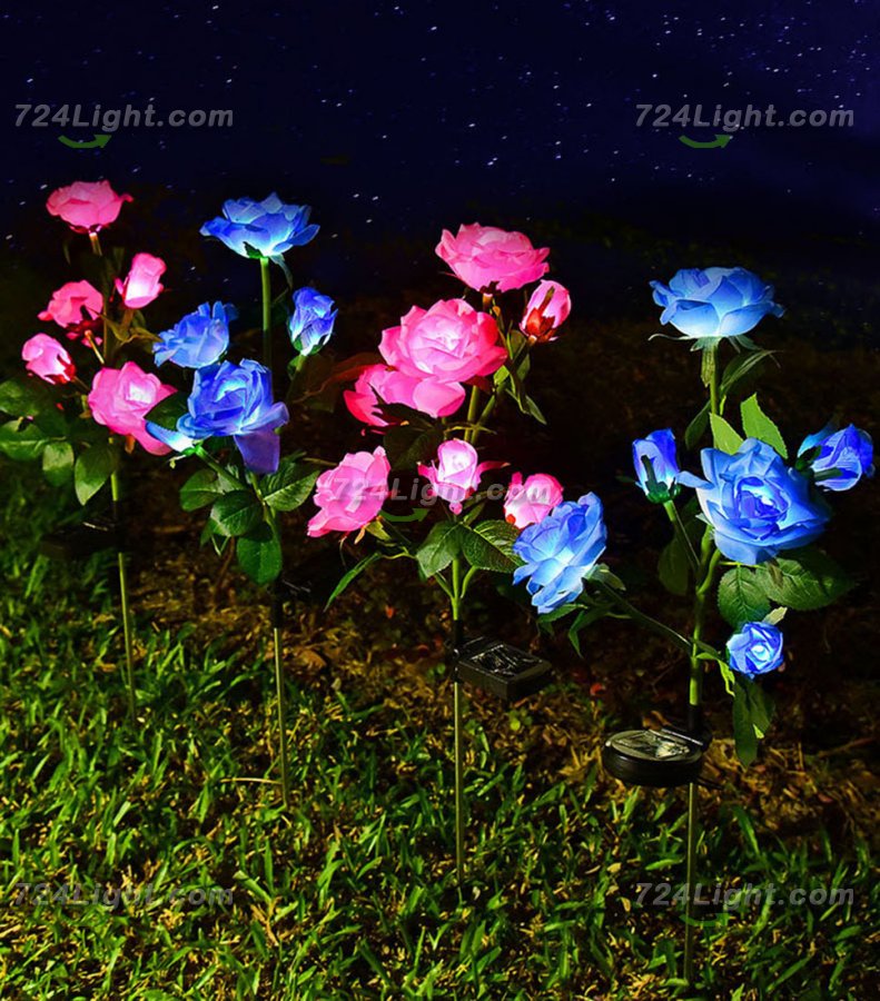Outdoor Solar Garden Decorative Lights, 7 Roses Solar Flower Lights for Garden Lawn Patio Passage Landscape Decoration(2 Pack)