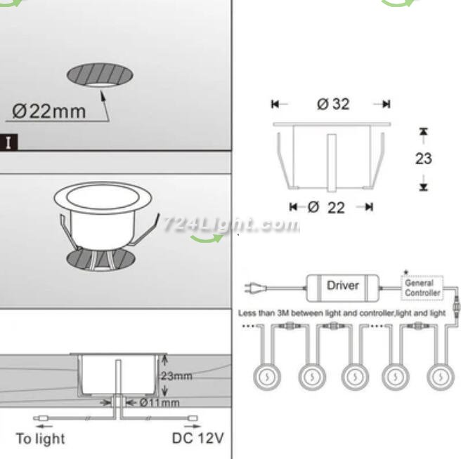 16 Pack Outdoor Recessed LED Deck Lights Kits IP67 Waterproof Inground LED Step Lights Kit for Garden, Yard, Steps, Bath Room and Kitchen
