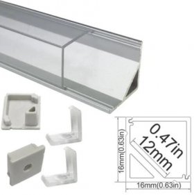 Silver Corner LED Profile V01 16x16mm V-Shape Vertical Cover Corner Mounted Aluminum Extrusion