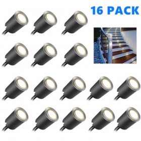 16 Pack Outdoor Recessed LED Deck Lights Kits IP67 Waterproof with Black Protection Shell LED Step Lights Kit for Garden/Yard/Steps/Bath Room/Kitchen