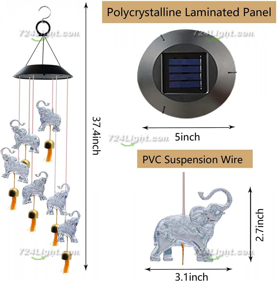 Elephant Wind Chimes, Christmas Decor Solar Wind Chimes Outdoor Indoor Gifts for mom Kids Grandma Garden Decor Gifts